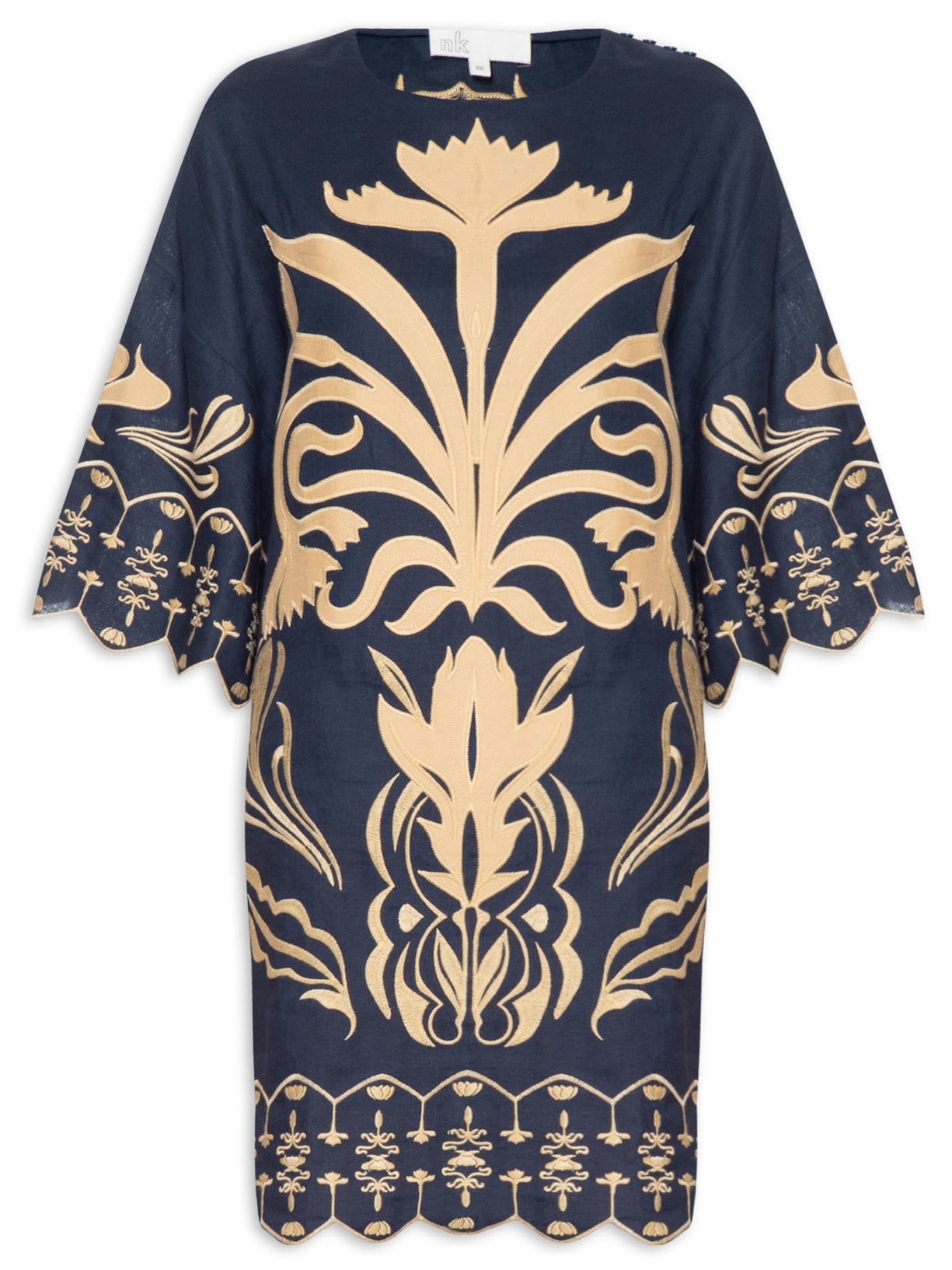 Vestido Linho Bordado Zizi - Azul