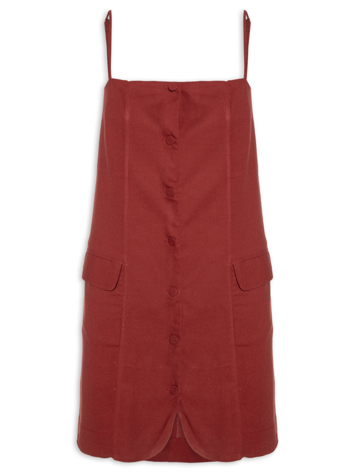 Vestido Linho Curto Botões Frente - Vermelho