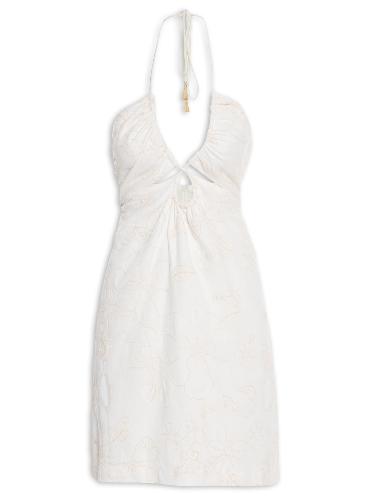 Vestido Linho Curto Busto Franzido - Off White