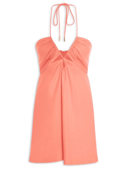 Vestido Linho Curto Busto Franzido - Rosa
