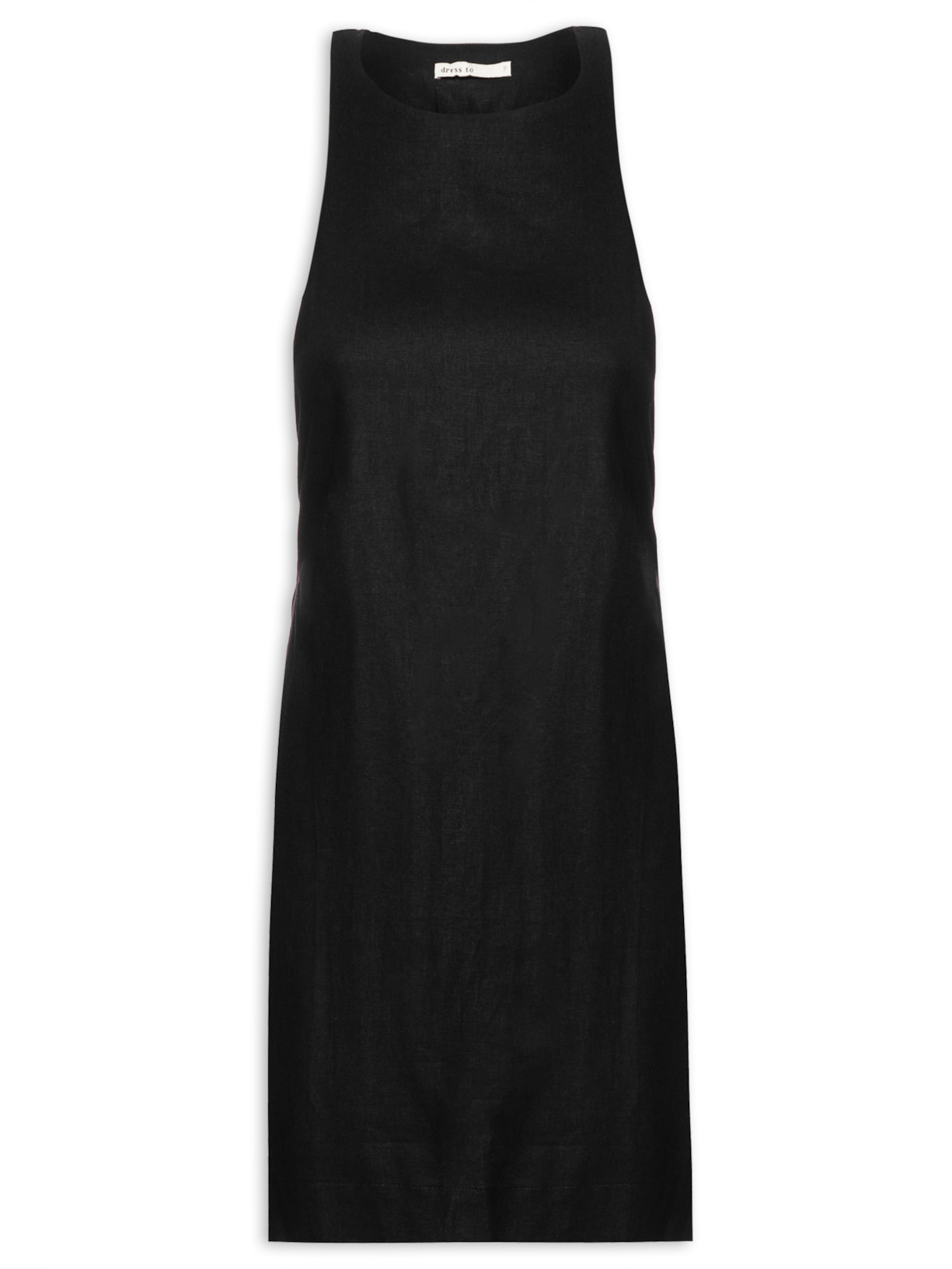 Vestido Linho Curto Decote Nadador - Preto