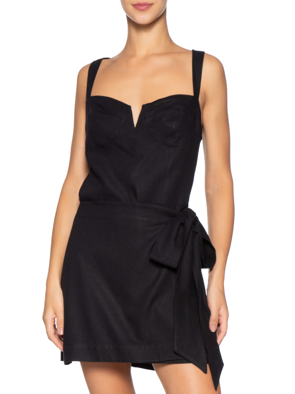 Vestido Linho Curto Preto Farm