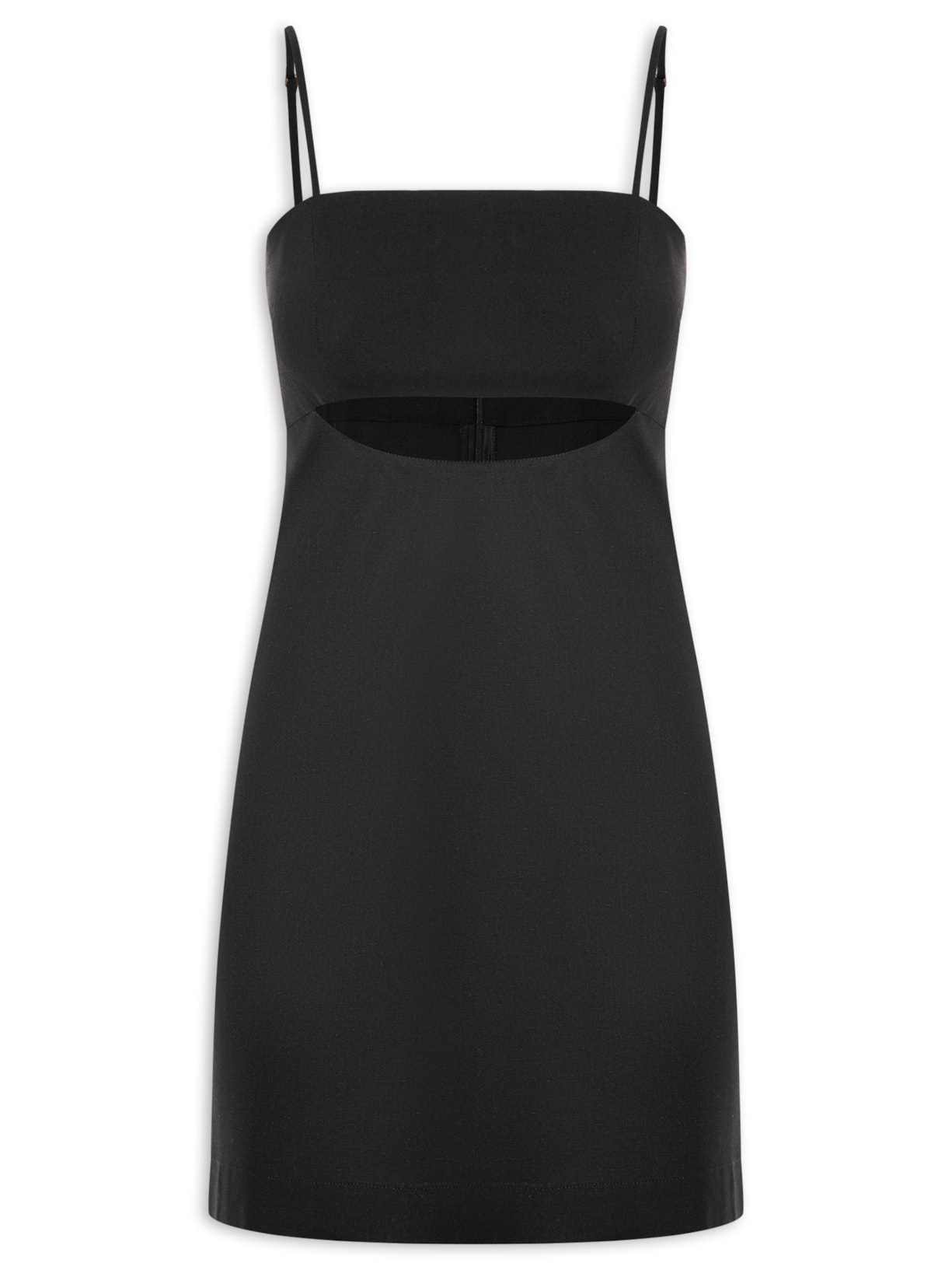 Vestido Linho Curto Recorte Vazado - Preto