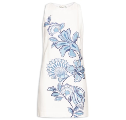 Vestido Linho Estampa Flor Do Oceano - Branco