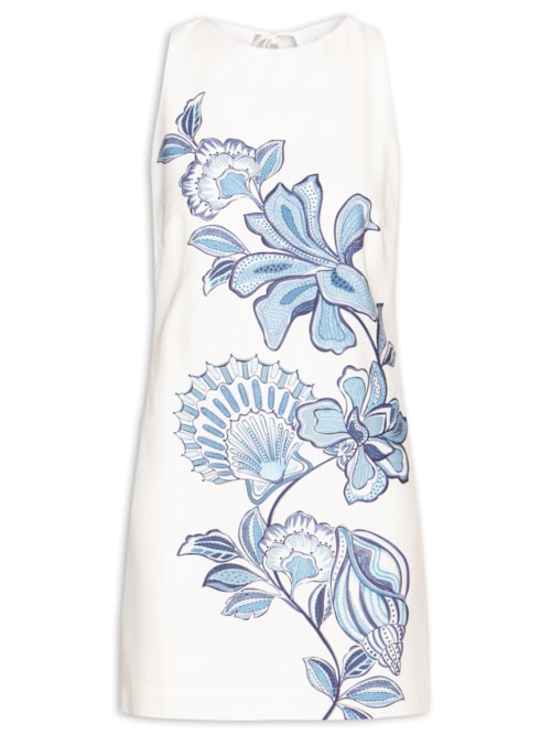 Vestido Linho Estampa Flor Do Oceano - Branco