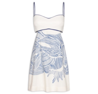 Vestido Linho Estampa Mergulho - Branco