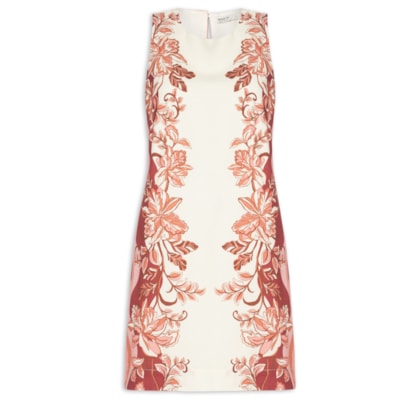 Vestido Linho Estampa Onda Floral - Bege