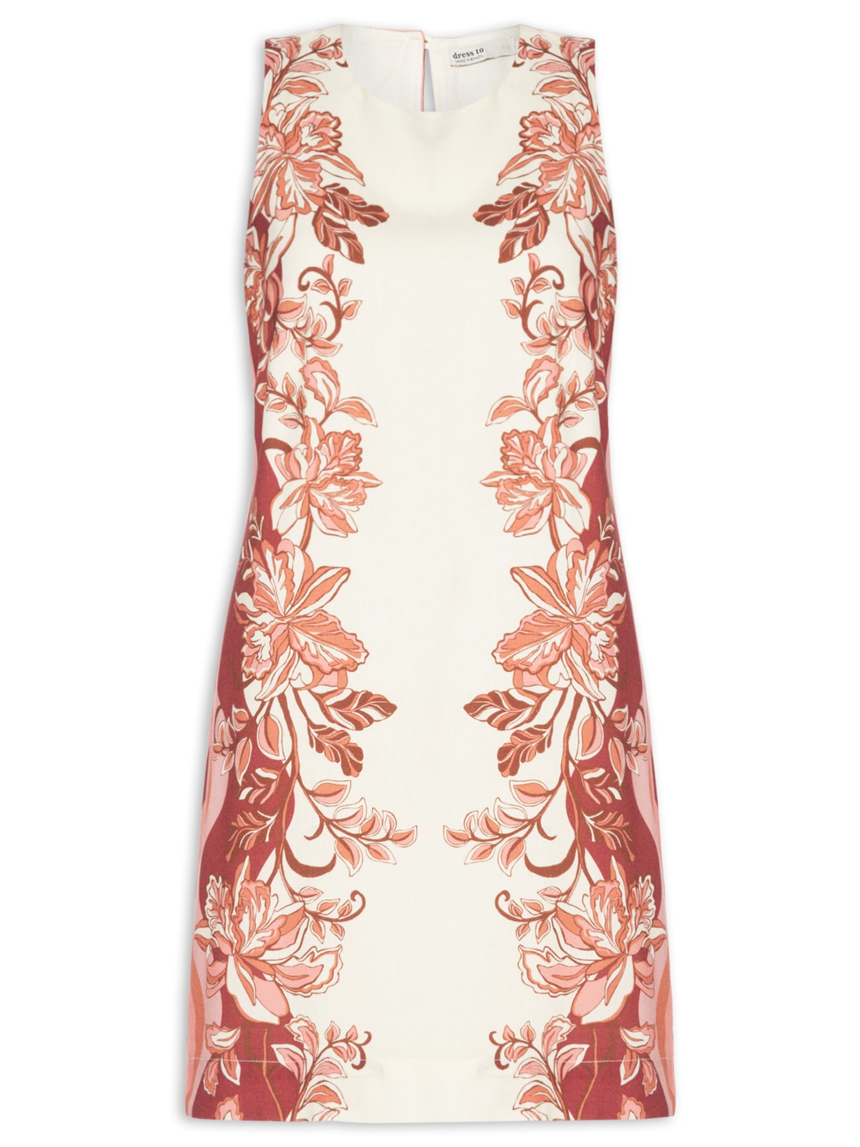 Vestido Linho Estampa Onda Floral - Bege