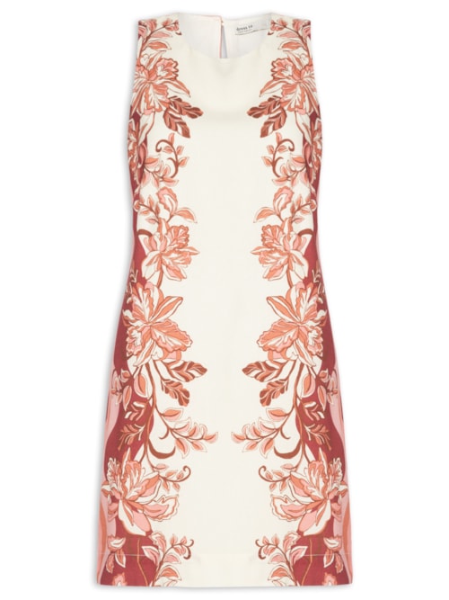 Vestido Linho Estampa Onda Floral - Bege