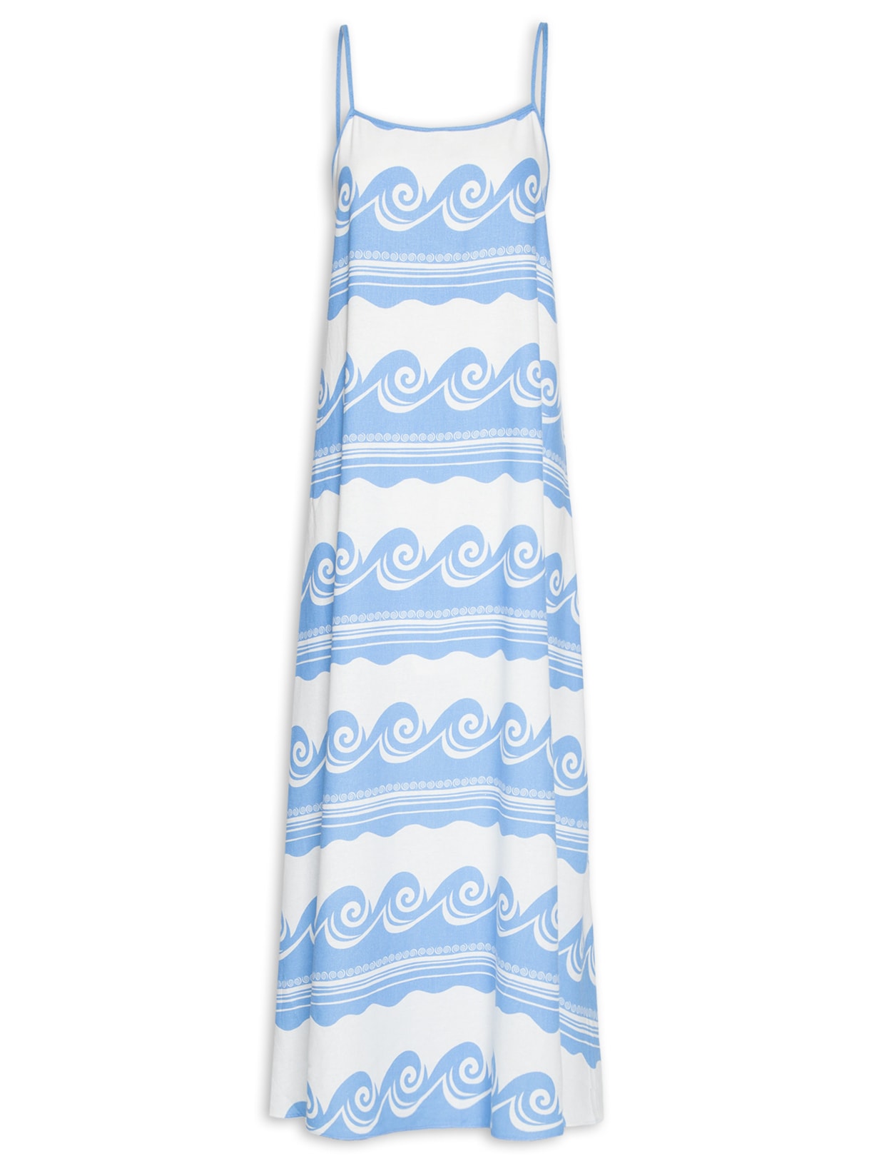 Vestido Linho Estampa Quebra Mar - Azul