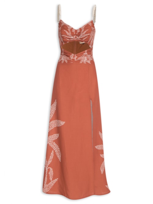 Vestido Linho Estampado Jasmine - Marrom