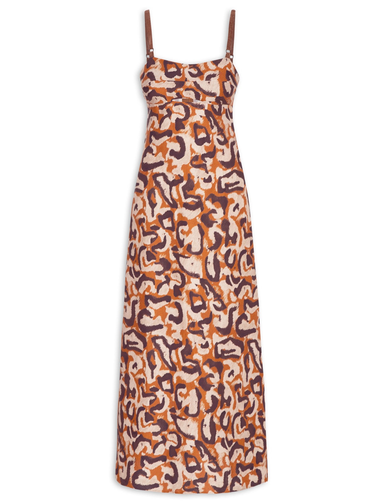 Vestido Linho Estampado - Marrom