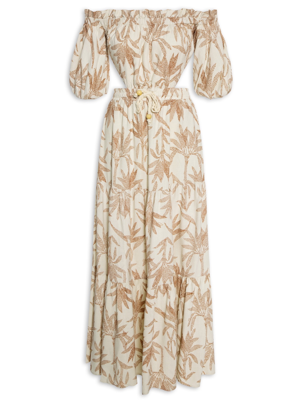 Vestido Linho Estampado Naomi - Bege