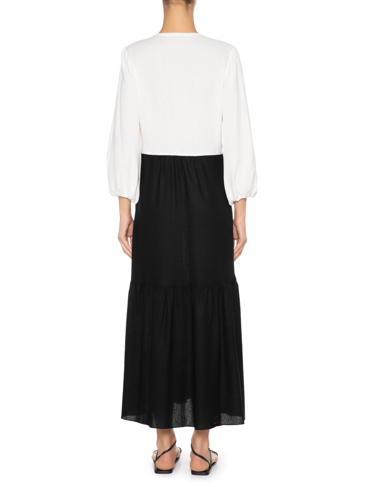 Vestido Linho Longuete Bordado Preto Dress To