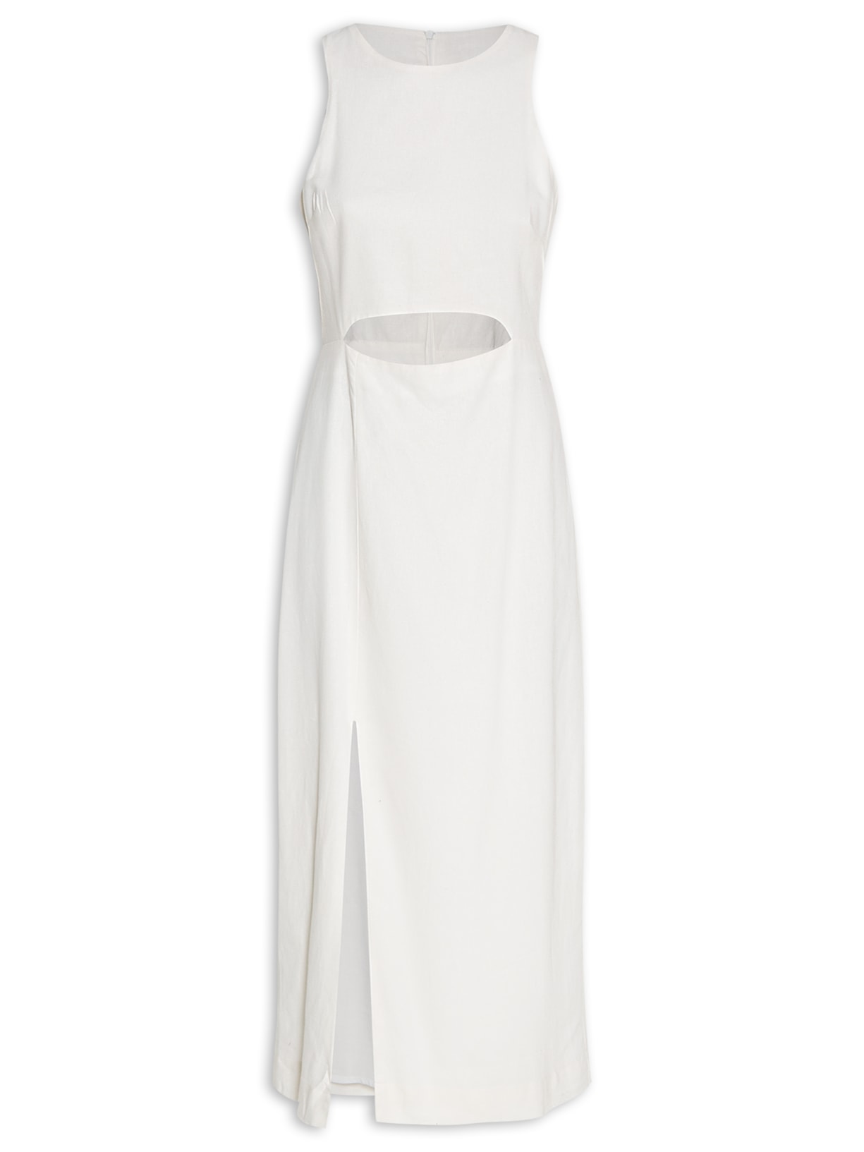 Vestido Linho Longuete Fenda Frente - Off White