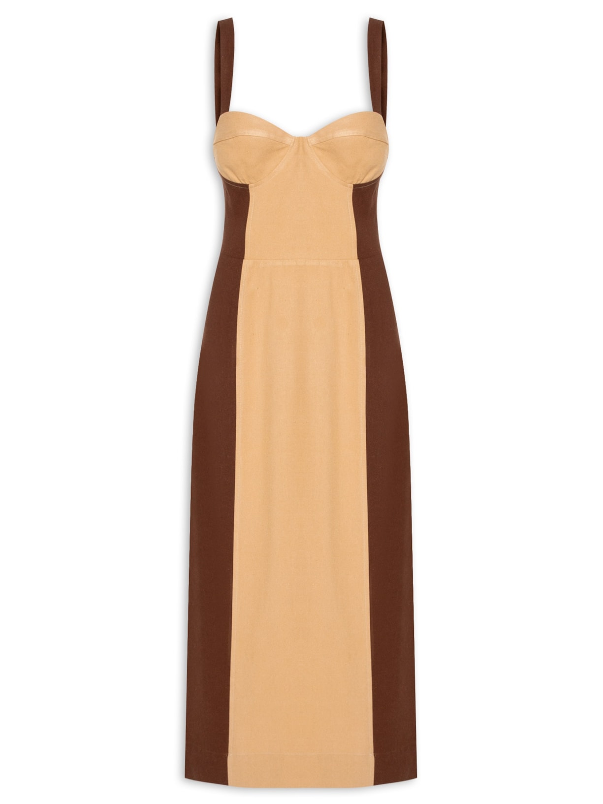 Vestido Linho Midi Bicolor - Marrom
