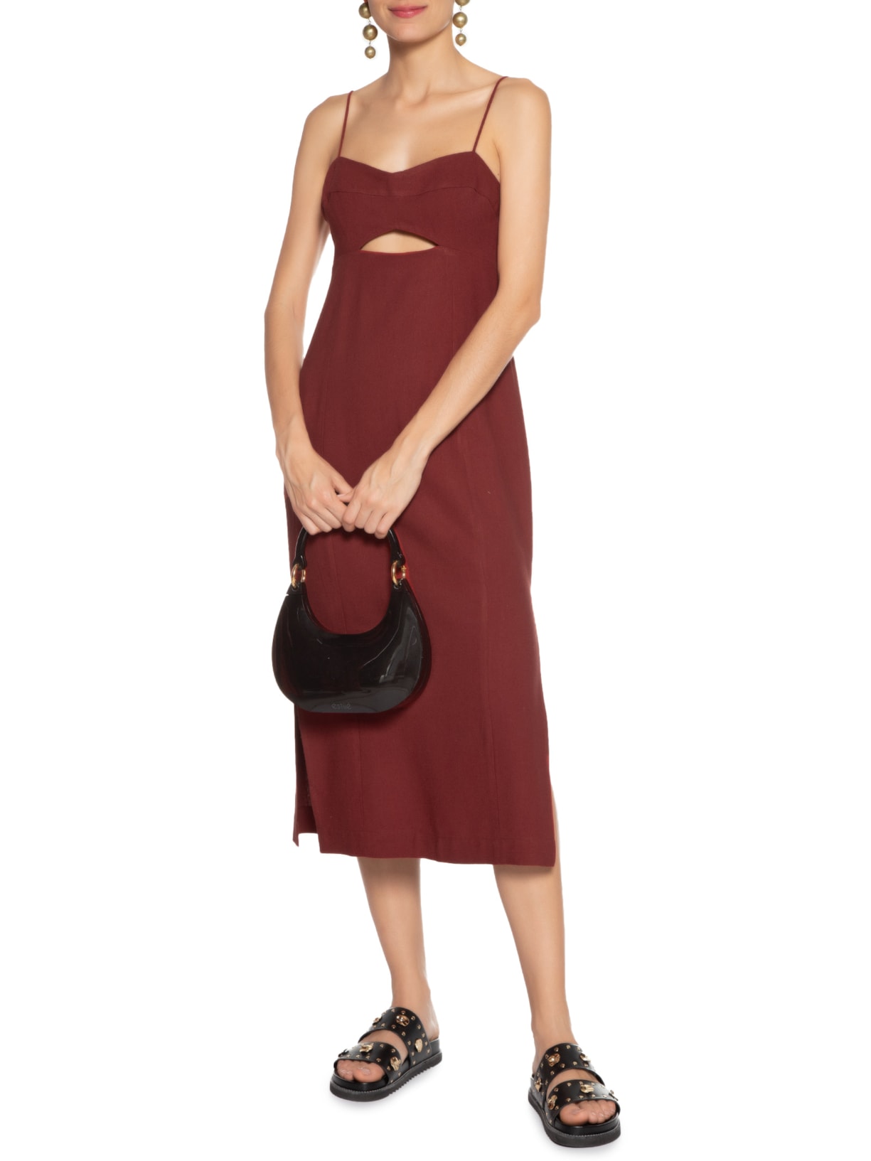 Vestido Linho Midi Com Fenda Vinho Dress To