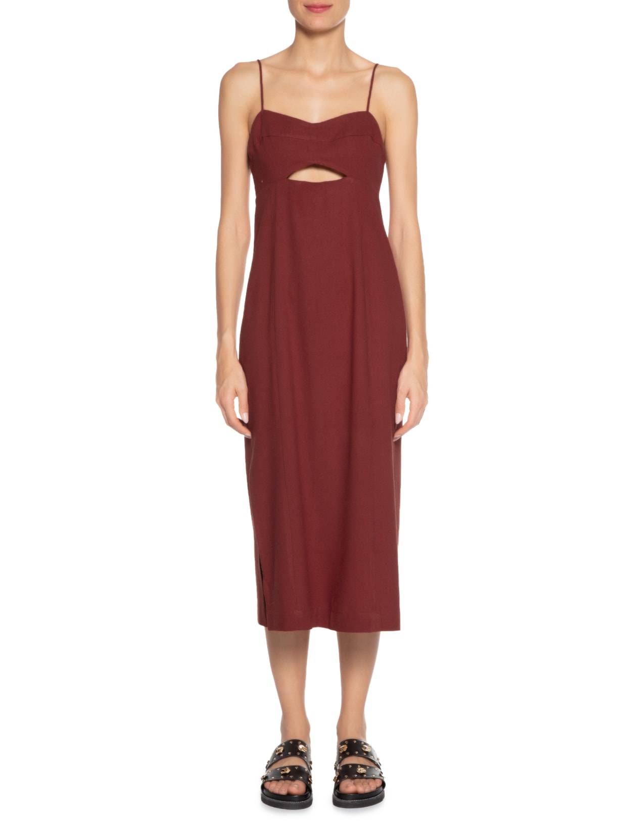 Vestido Linho Midi Com Fenda Vinho Dress To