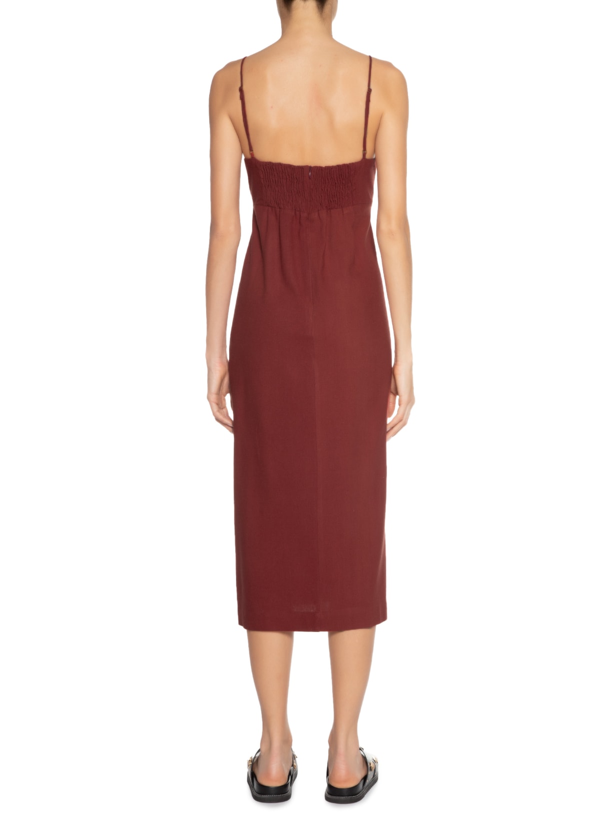 Vestido Linho Midi Com Fenda Vinho Dress To