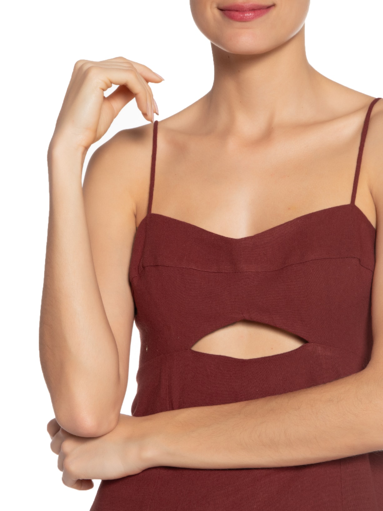 Vestido Linho Midi Com Fenda Vinho Dress To