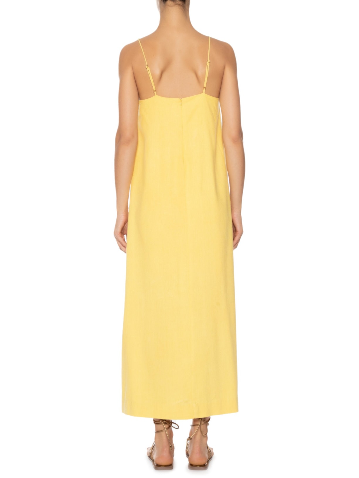 Vestido Linho Midi Fenda Amarelo Dress To