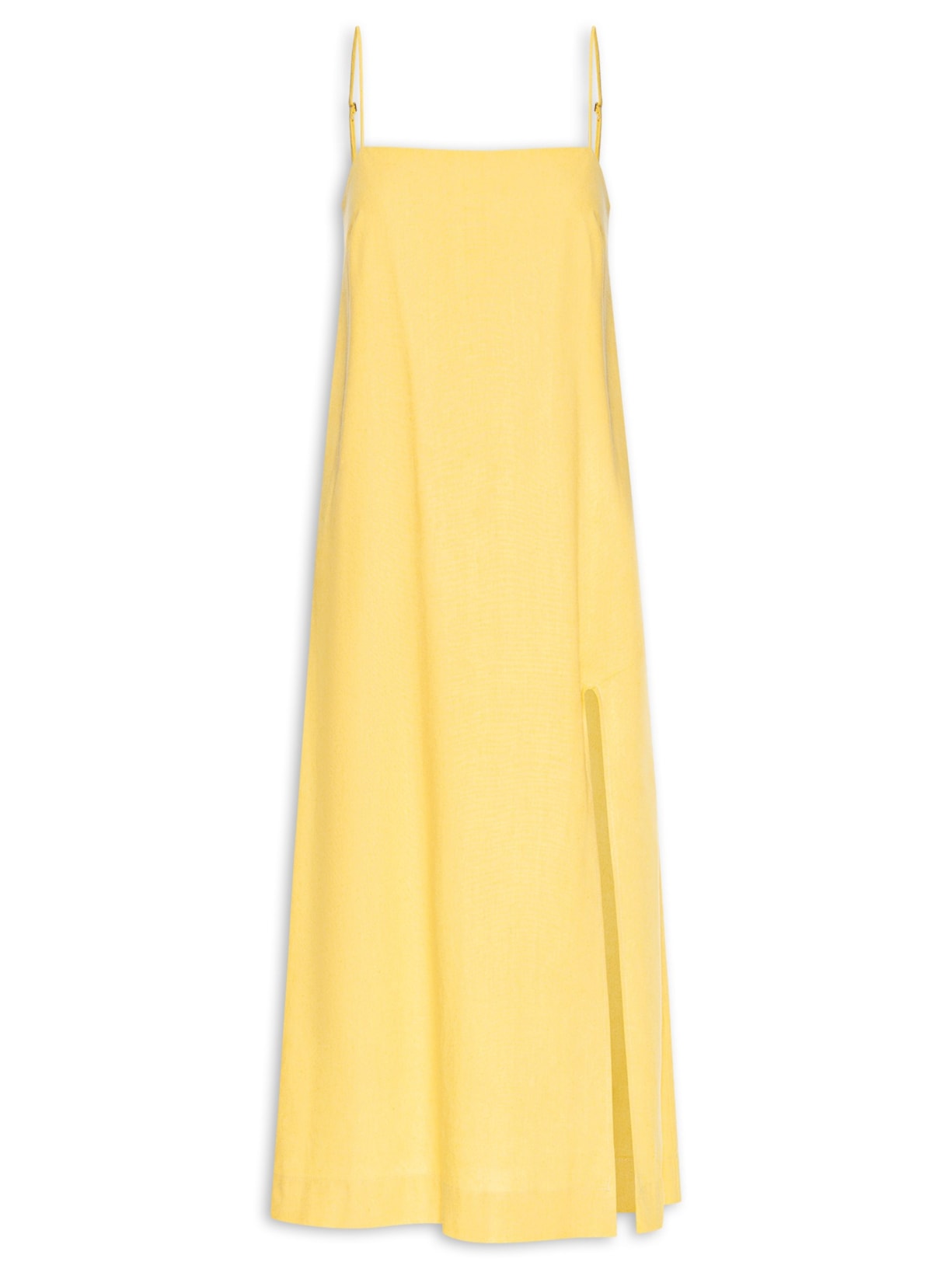 Vestido Linho Midi Fenda - Amarelo
