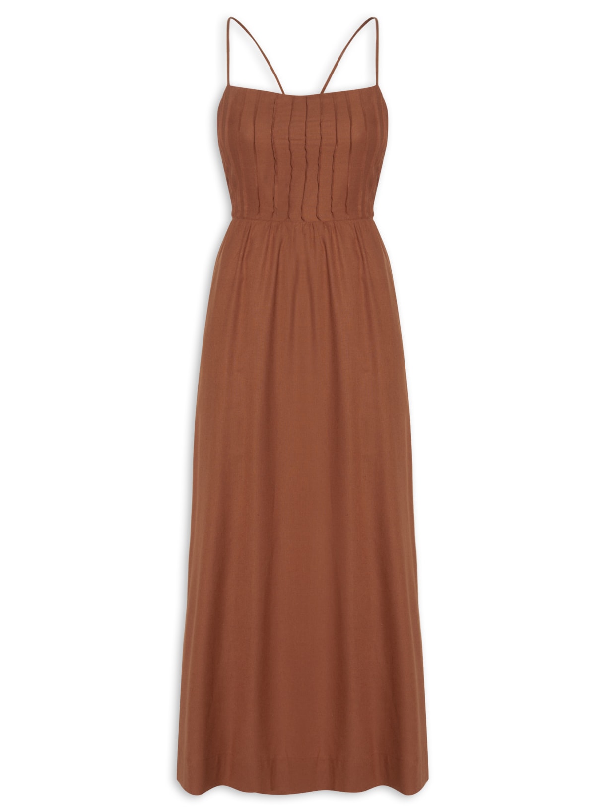 Vestido Linho Midi Nervuras - Marrom