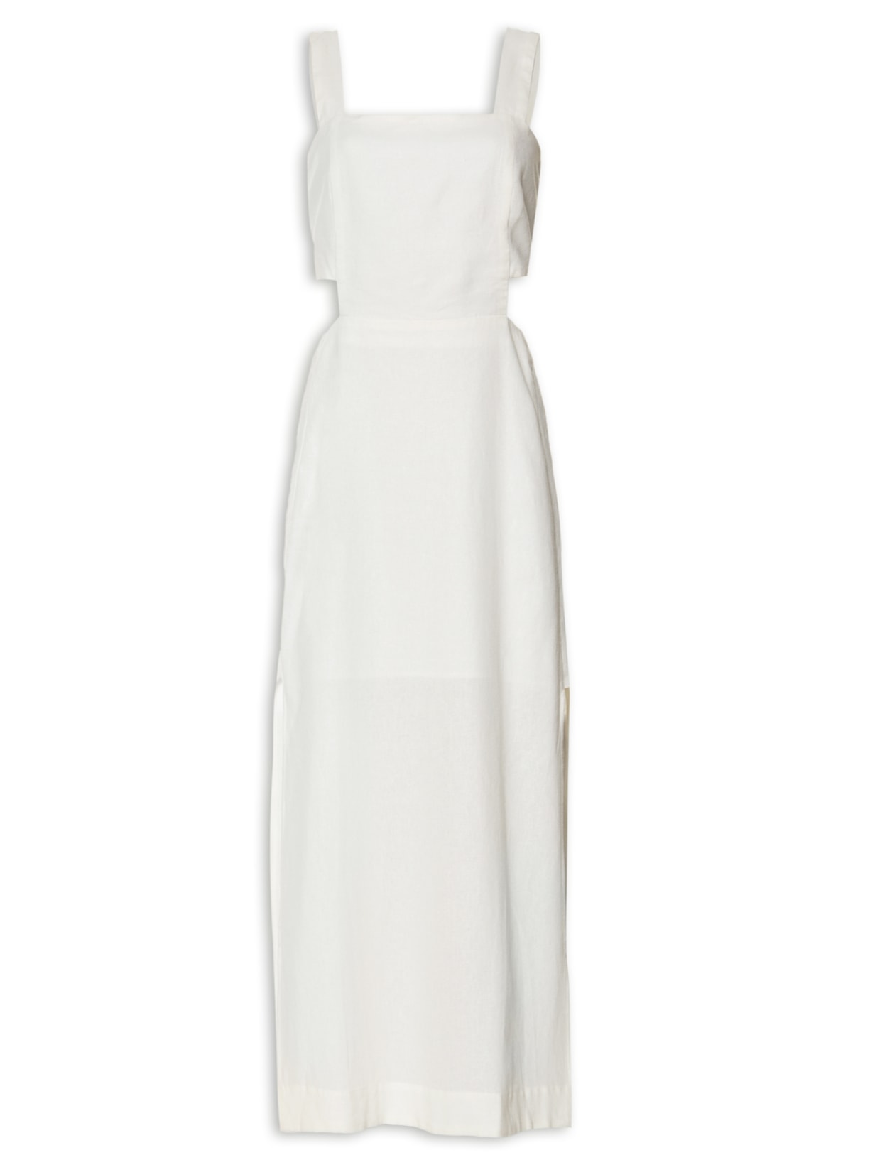 Vestido Linho Midi Recorte Lateral - Off White