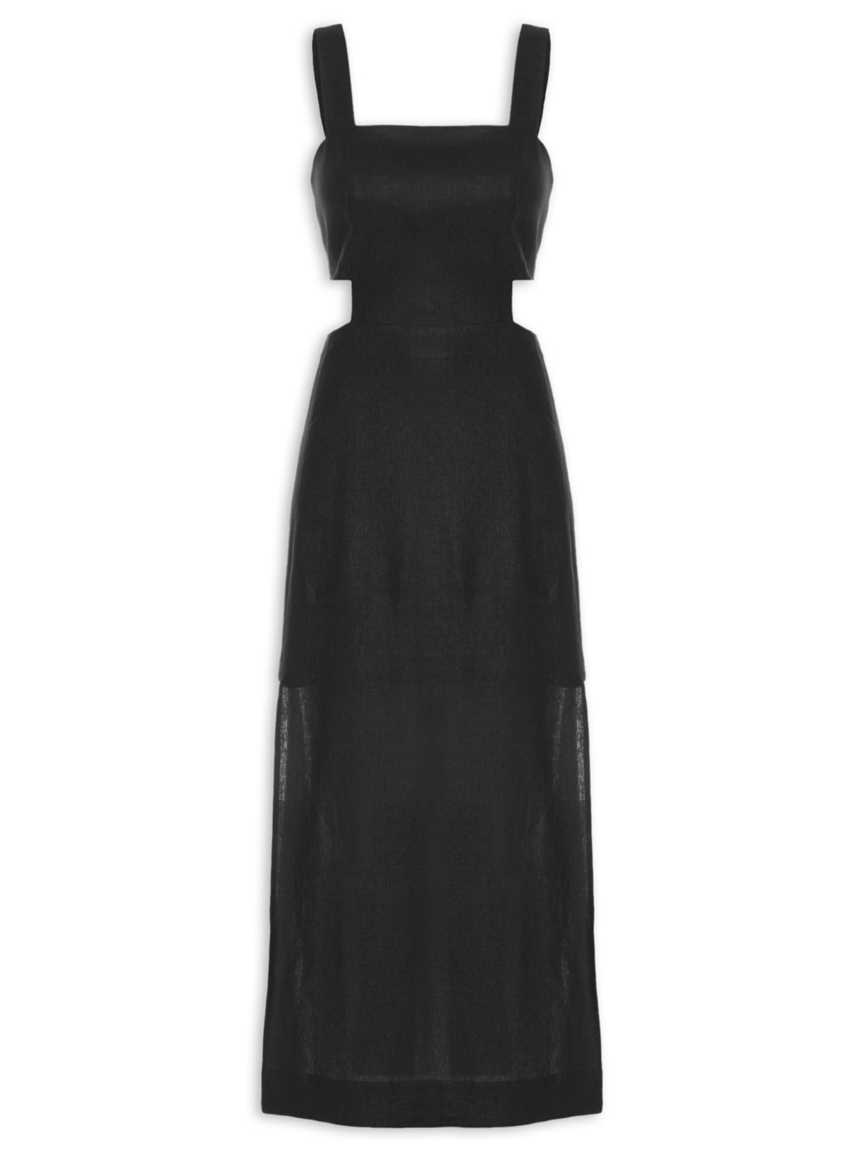 Vestido Linho Midi Recorte Lateral - Preto