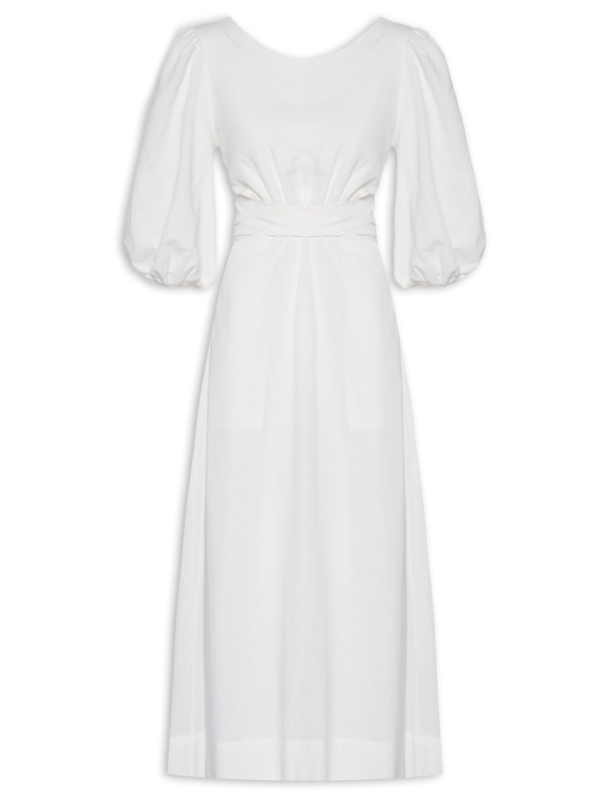 Vestido Linho Midi Recortes Amarração - Off White