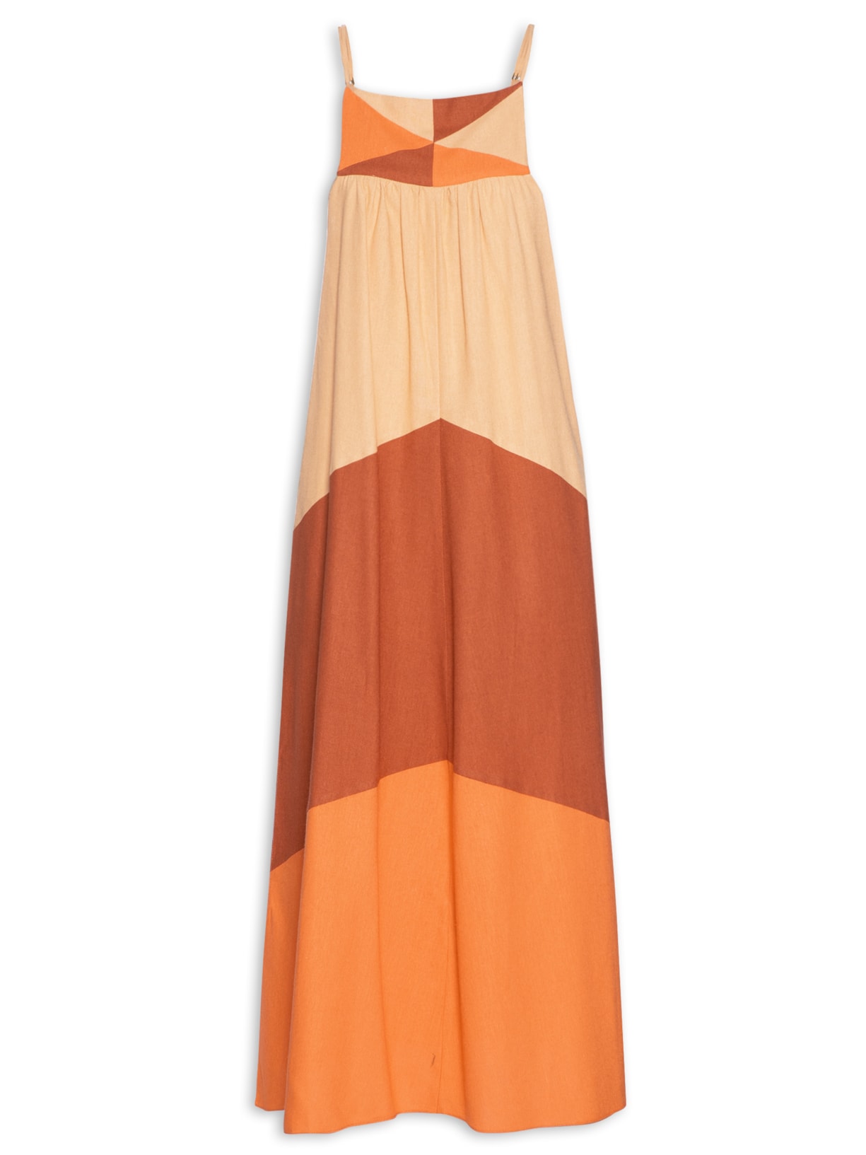 Vestido Linho Midi Recortes - Marrom