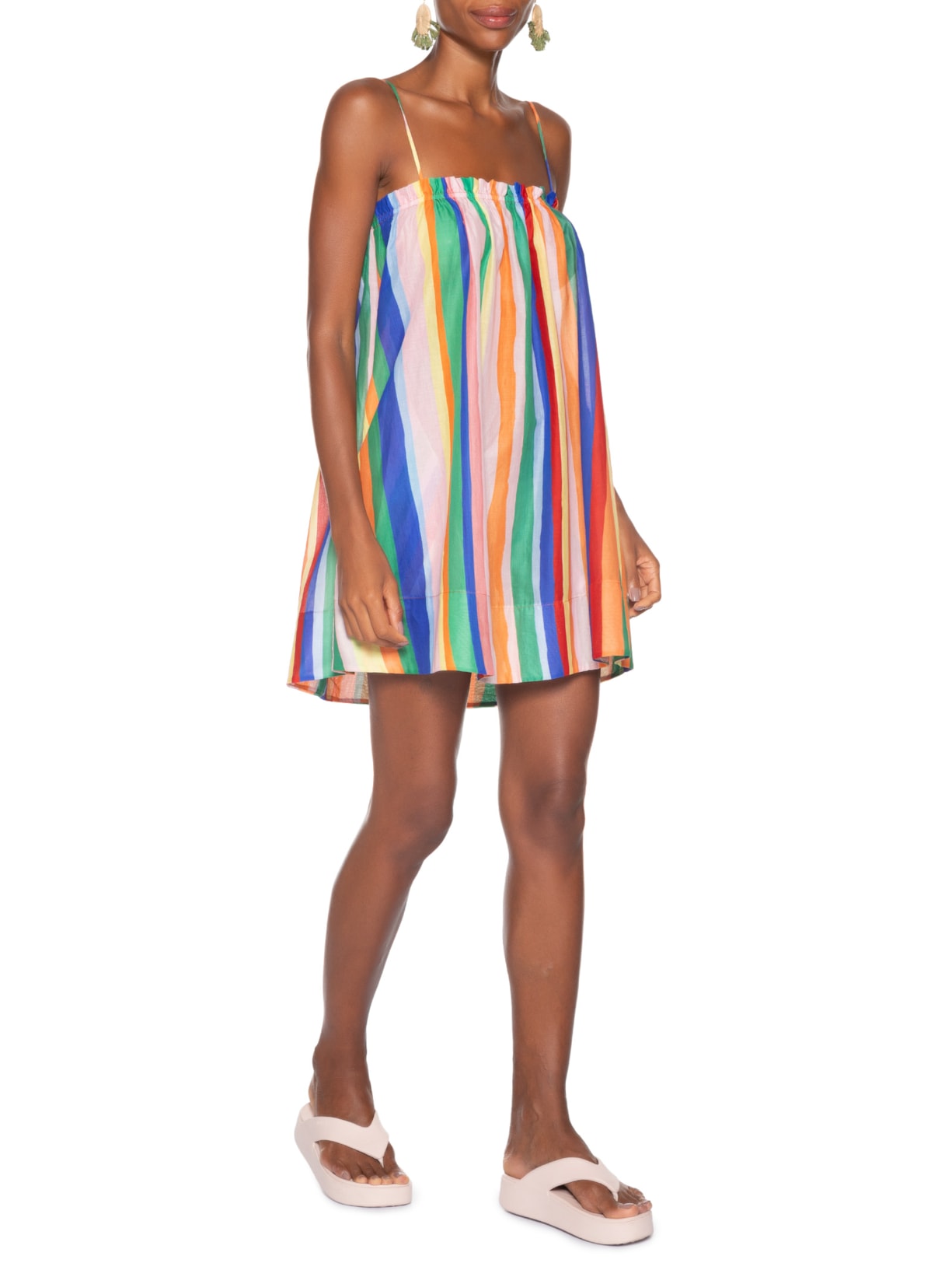 Vestido Listra Bananeira Bege Farm Praia