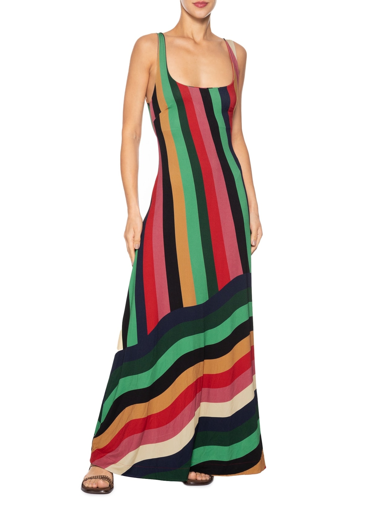 Vestido Listra Onda De Cor Rosa Farm