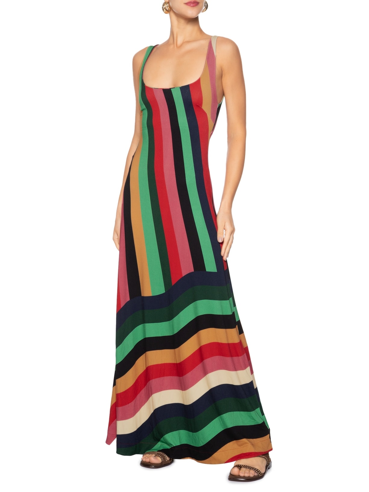 Vestido Listra Onda De Cor Rosa Farm