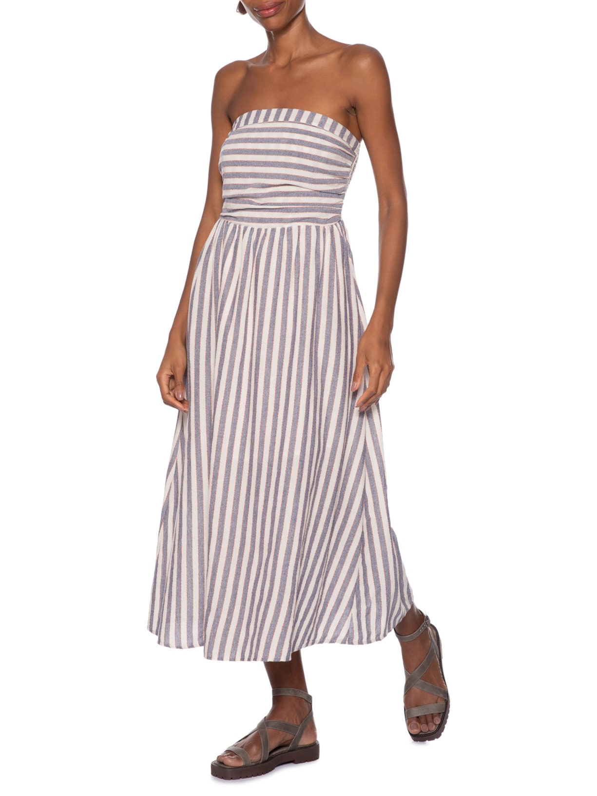 Vestido Listrado Sem Alça Azul Basiq