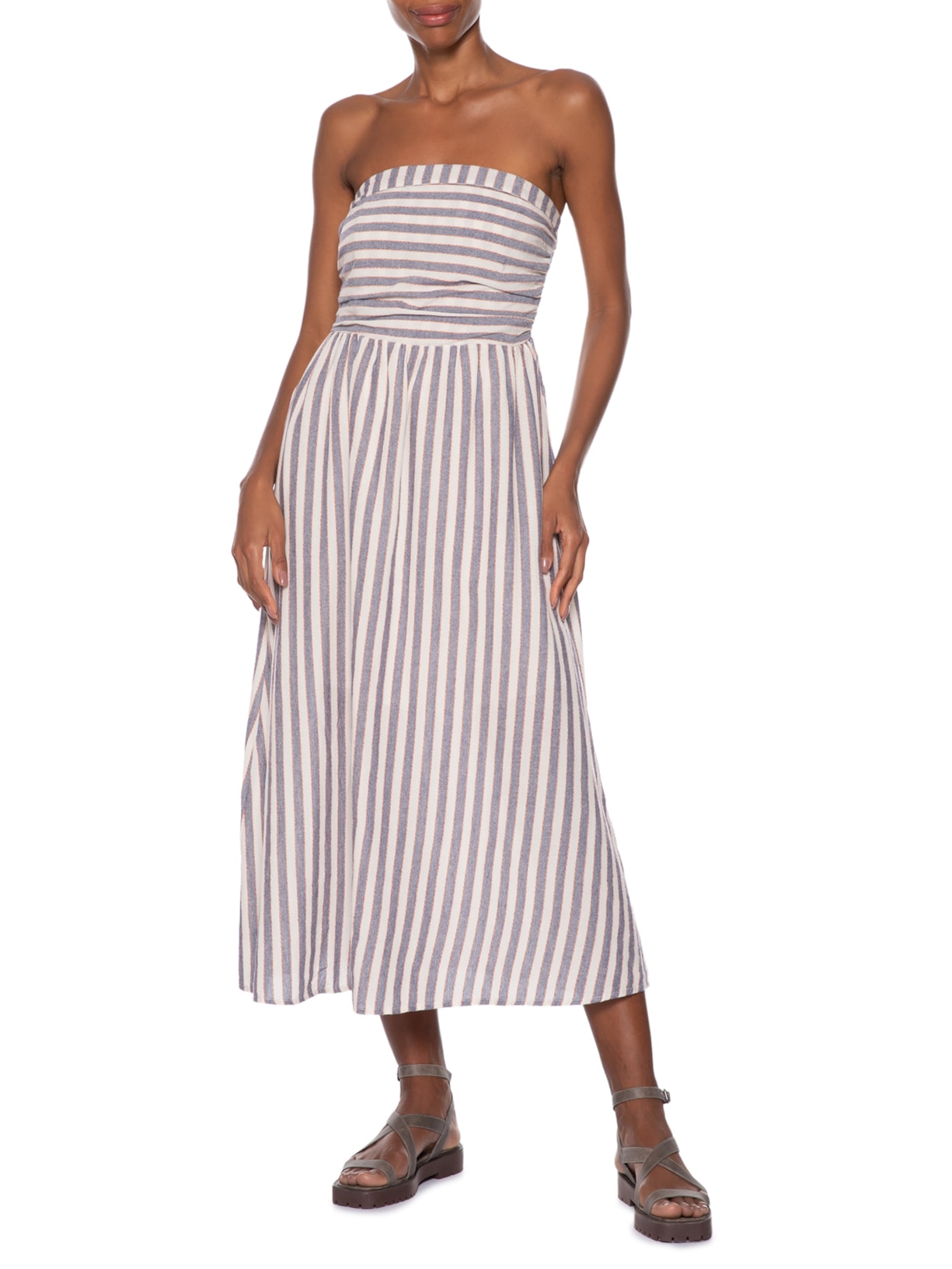 Vestido Listrado Sem Alça Azul Basiq