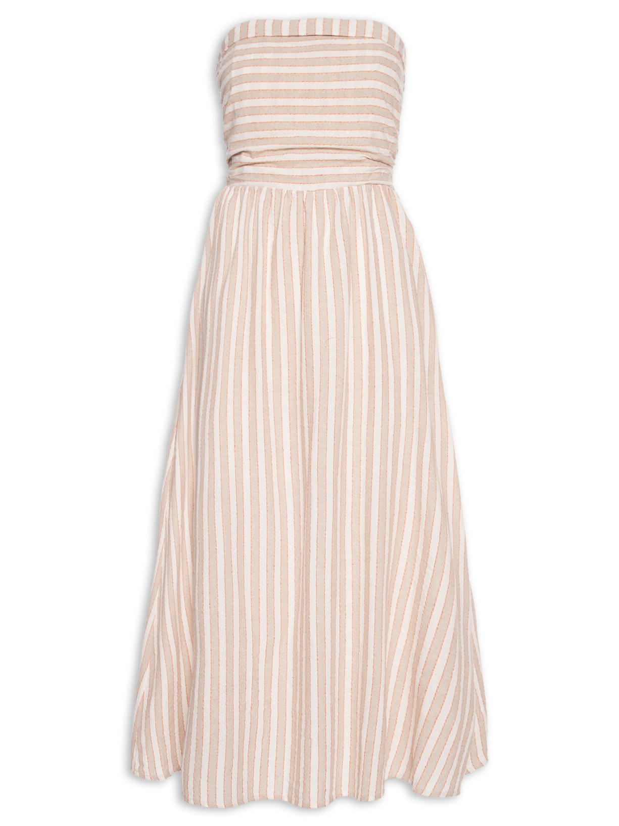 Vestido Listrado Sem Alça - Bege