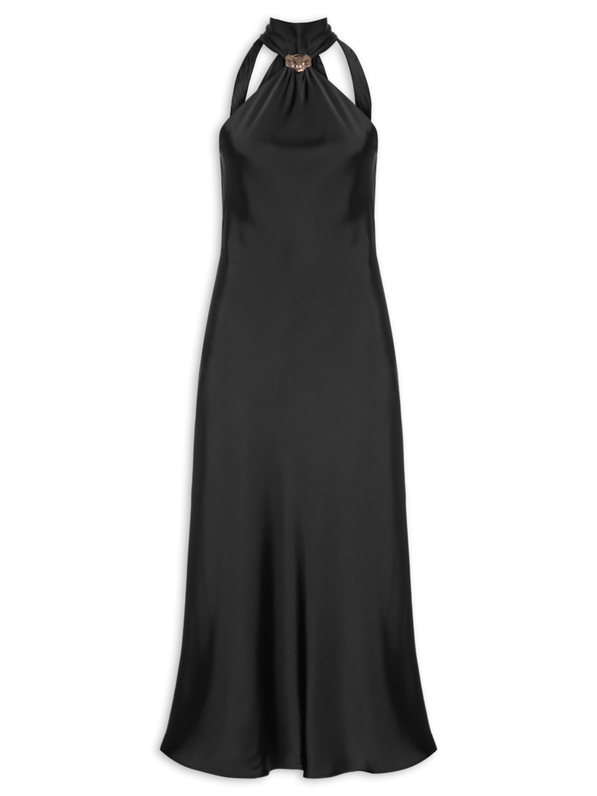 Vestido Longo Acetinado Com Detalhe Em Metal Preto '2Essential