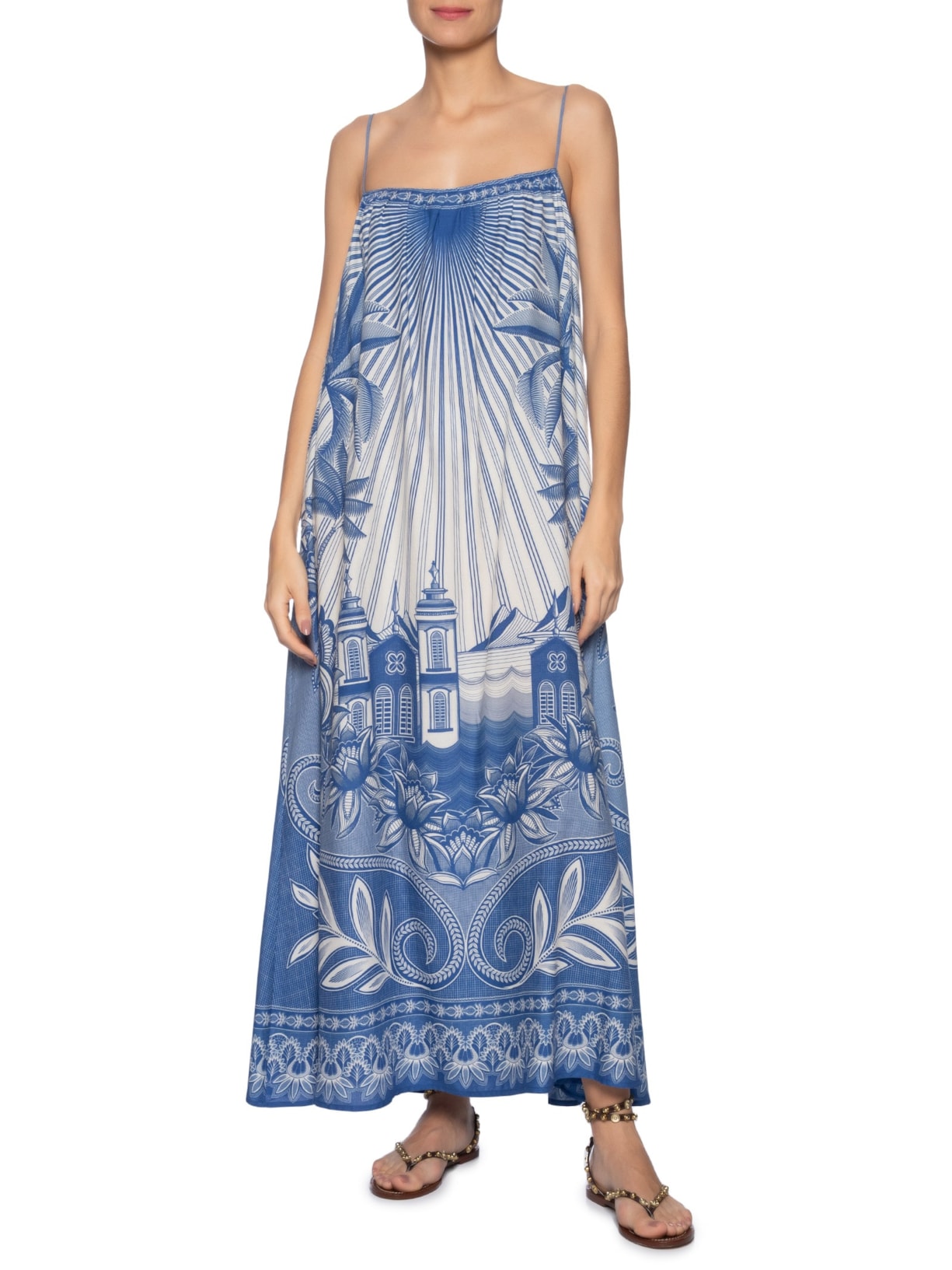 Vestido Longo Afeto Tropical Branco Farm