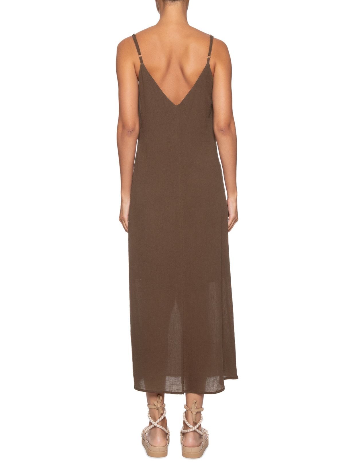 Vestido Longo Alça Com Contas Marrom Basiq