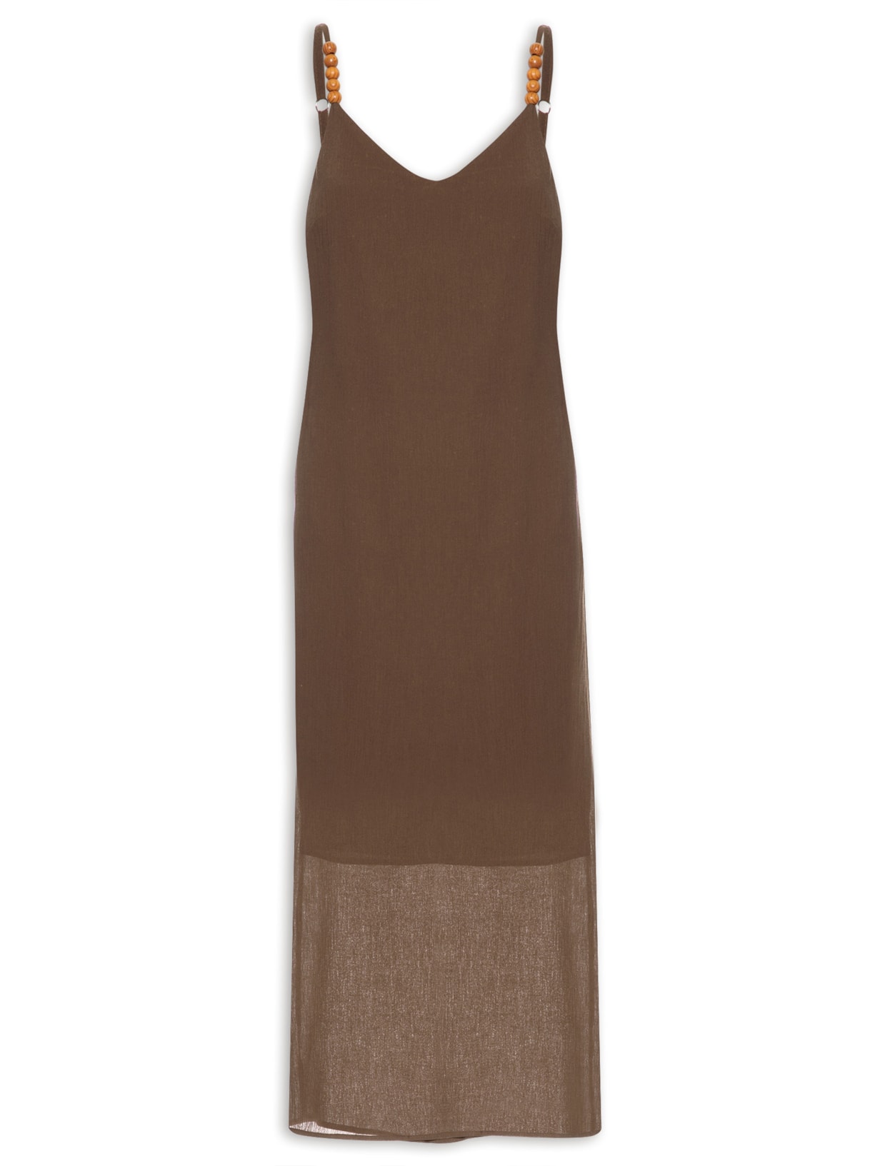 Vestido Longo Alça Com Contas - Marrom