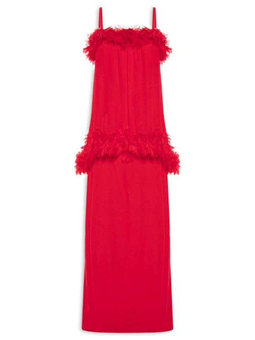 Vestido Longo Alça com Flores – Vermelho