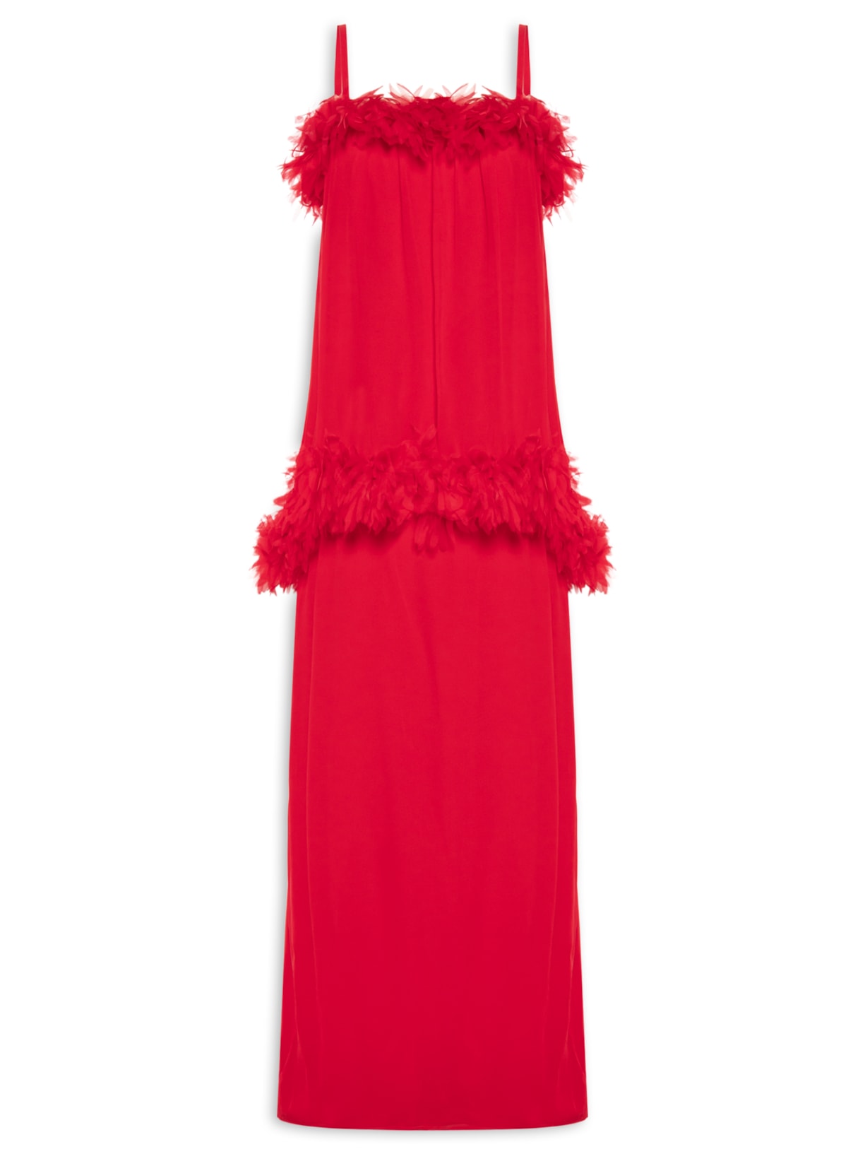 Vestido Longo Alça com Flores – Vermelho