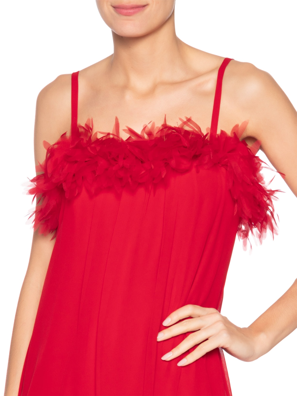 Vestido Longo Alça com Flores – Vermelho Reinaldo Lourenço