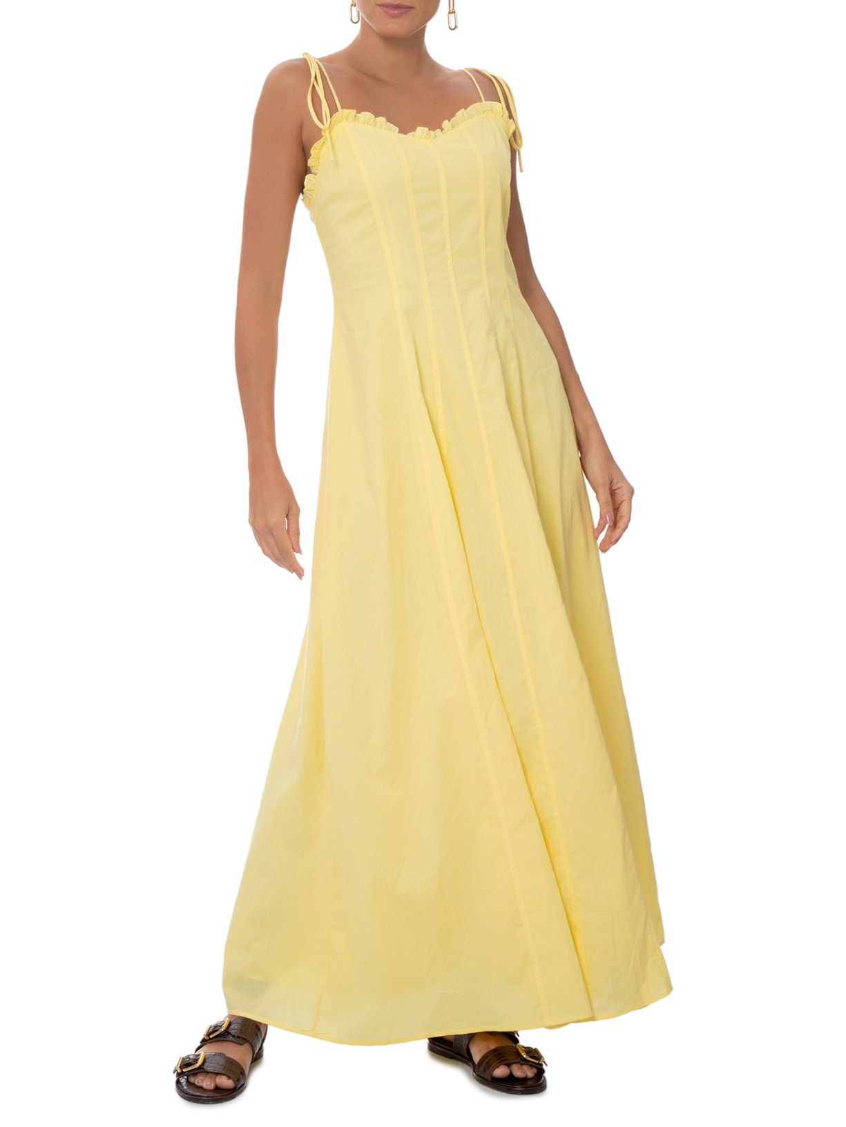 Vestido Longo Alça de Amarrar Amarelo Basiq