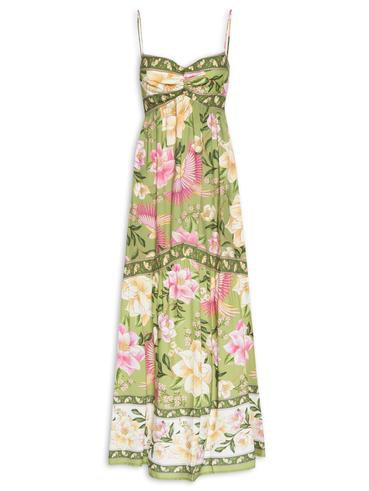 Vestido Longo Alça Delicadeza Floral - Verde