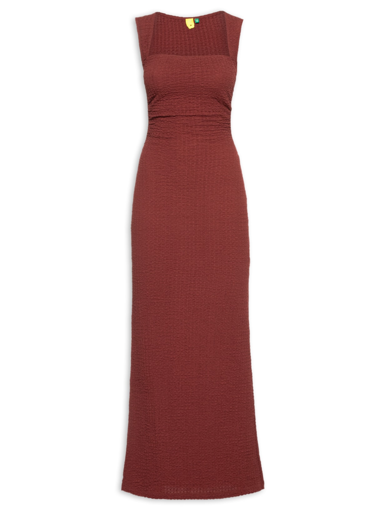 Vestido Longo Alça Torcida Textura - Marrom