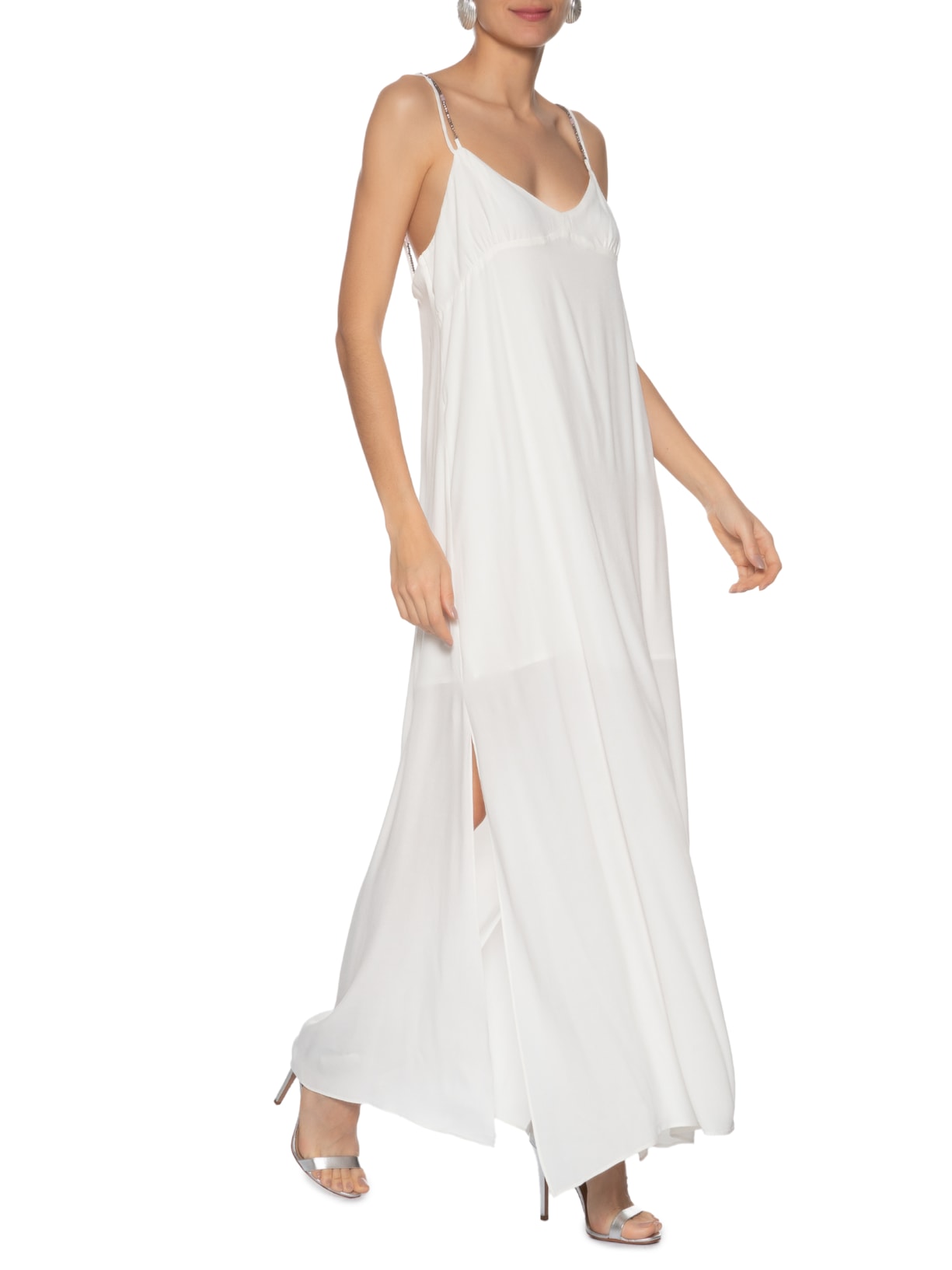 Vestido Longo Alças Cristais Branco Animale Jeans