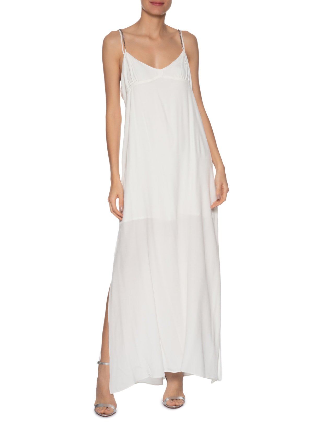 Vestido Longo Alças Cristais Branco Animale Jeans