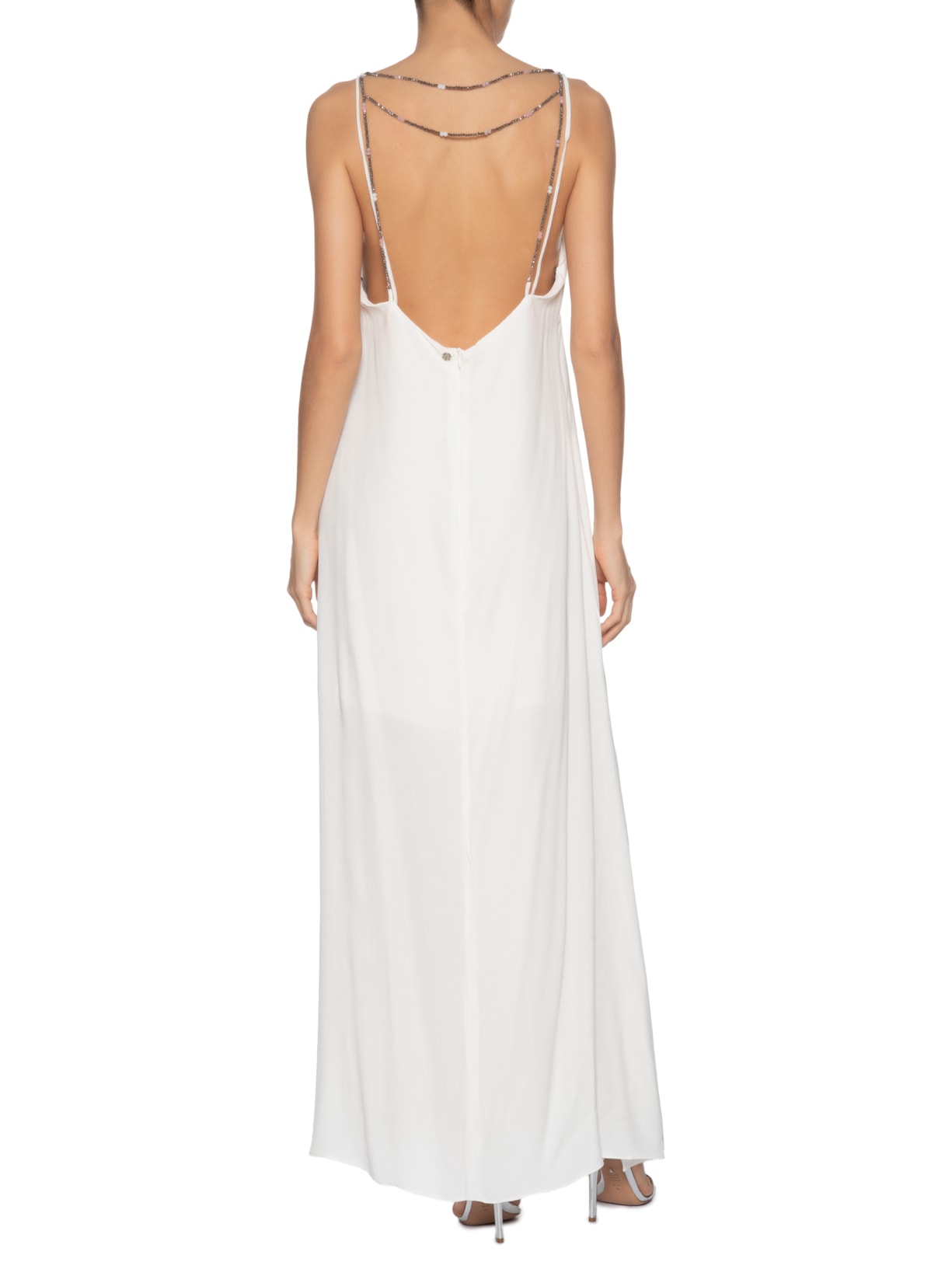 Vestido Longo Alças Cristais Branco Animale Jeans